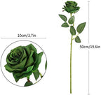 10pcs Dark Green Roses Artificial Flowers, Realistic Faux Rose with Stem - Image 4