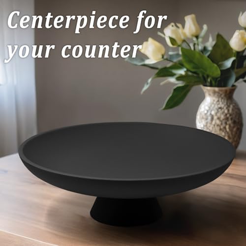 LIN CHUAN Large Decorative Bowl, Resin Pedestal Fruit Bowl, Matte Black - Image 5