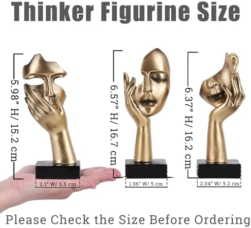 3 Pcs Thinker Small Statue Set - Black Gold Home Decor Abstract Art Figurines for Shelves, Living Room Coffee Table, Office Desktop (3 Pcs Gold, 6") - Image 3