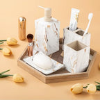 RQYIXI Ceramic Bathroom Accessories Set,Gold,4 Piece,Marble Design - Image 7