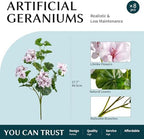 Artificial Geraniums for Outdoors, 8 Stems 17.7 Inch Pinkish White Faux Geranium Bush Fake Flowers UV Resistant Fall Porch Patio Garden Planter Window Box Indoor Decor, Pot Not Included - Image 2