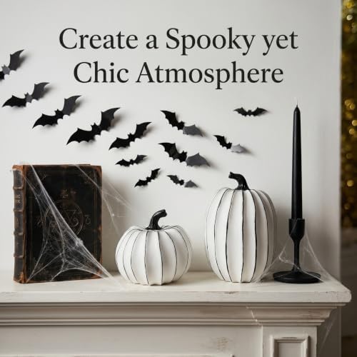 FESTGLOX White and Black Halloween Pumpkin Decor, Small Resin Pumpkin Set - Image 4
