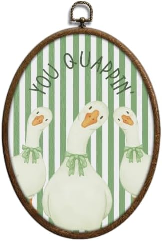 You Quappin' Funny Duck Wall Art, Green Stripe Oval Wall Decor, Waterproof by Unknown