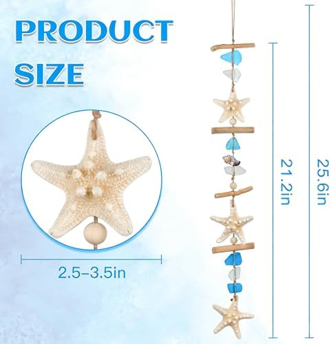 JQAQJU 2PCS Sea Glass Wooden Coastal Wall Decor with Starfish Sea Shells - Image 5