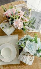 TKAS Fake Flowers Arrangement in Ceramic Vase, Artificial Faux Silk Roses & Hydrangea, Small Realistic Dried-Style Floral Dining Table Centerpiece for Wedding Party Home Decoration (Pink) - Image 5