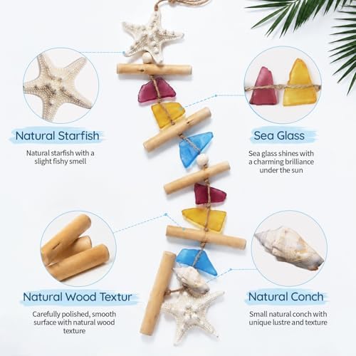 JQAQJU Colored Sea Glass Coastal Wall Decor, Beach Room Decor with Starfish - Image 2