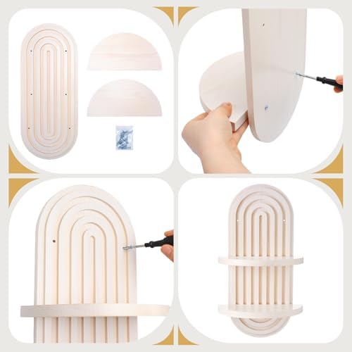 Wenqik 2 Pcs Boho Wall Shelf Rainbow Arch Wooden Floating Shelf, White - Image 4