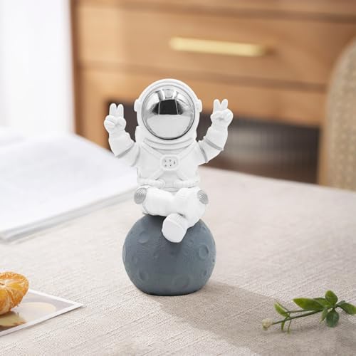 Astronaut Statue Decor, Resin Silver Spaceman Figurine Decorations, Cute Mini Space Figure Ornament, Abstract Aesthetic Decorative Sculpture for Home Office Desk Shelf Tabletop - 4.2 Inch - Image 4