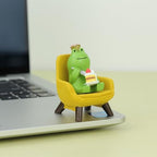 Refintural Miniature Frog Eating Cake Figurine - Funny Shelf Desk Decoration - Perfect Cute Frog Gift (Yellow Sofa) - Image 4