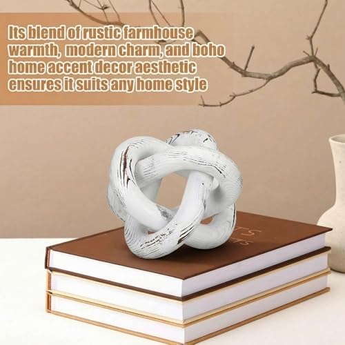 Yalikop 3 Link Wood Knot Decor Rustic Table Shelf Accents, Retro White - Image 4