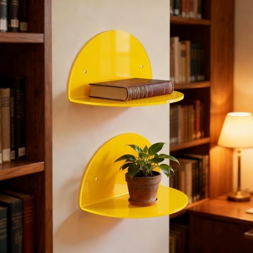 ROYALITA 2-Pack Small Acrylic Shelves Room Decor Floating Shelves, Yellow - Image 2