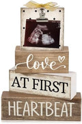 CroBlissful 4 Pcs Ultrasound Picture Frame Gender Reveal Gifts for Parents Wooden Sonogram Pregnancy Keepsake Love at First Heartbeat Pregnancy Gifts for Expecting Dad Mom, Baby Shower Decor by CroBlissful