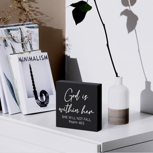 Christian Gifts for Women Motivational Scripture Bible Verse Desk Decor Wood Sign Rustic Black Wooden Box Sign for Home Office Living Room Bedroom Table Shelf Religious Decor Birthday Christmas - Image 5