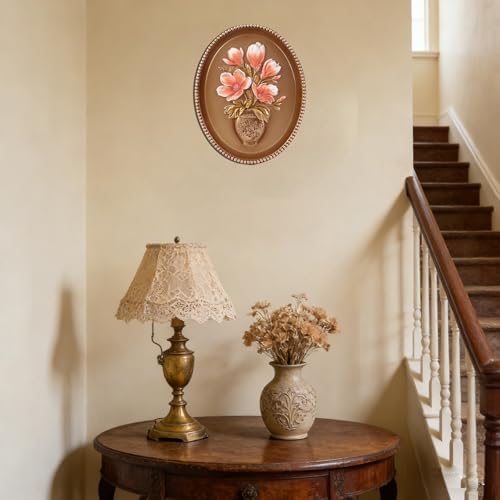 SIKOO Vintage Wall Sculptures Bronze Gold Magnolia Flower Wall Art Hand Painted Ornate Wall Hanging Decoration Antique Pediment Wall Statue Ornament Decor Gallery for Kitchen Bedroom Living Room - Image 2