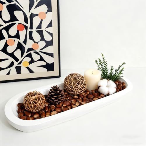 Wooden Dough Bowls Decorative，Rustic Bread Long Bowls Decor Wood Tray, Hand Carved For Table Centerpiece Decor, Home Decor(20 * 6 * 2 inch white) - Image 3