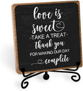 Love Is Sweet Sign, Funny Dessert Bar Wooden Plaque with Stand, 5″ x 5″ by Toerifer