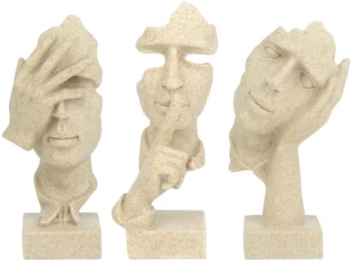 prosfalt 3 Pcs Thinker Statue, Silence is Gold Abstract Art Figurine by Unknown