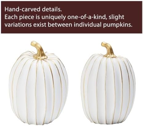 2Pcs Resin Pumpkin Figurines, Gold Stripe Fall Thanksgiving Decor - Image 5