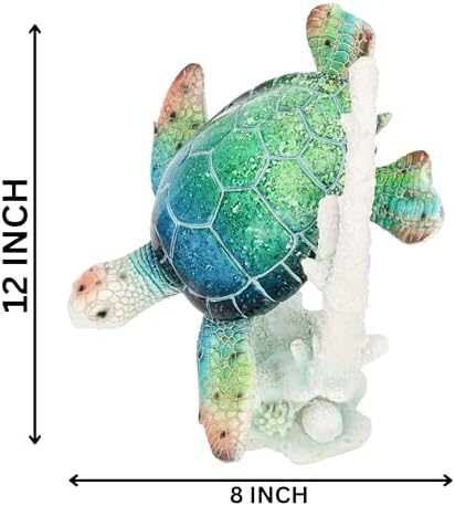 Sea Turtle Diving Figurine with Coral Reef Base - Ocean Inspired Coastal, Beach & Nautical Home Decor - Tabletop Nautical Room Accents (12"x10"x 8") - Image 4