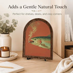 Vintage Wildlife Wood Tabletop Decor, Smoking Trout Arched Frame Wall Art - Image 2