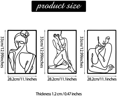 CHENGU 3 Pieces Metal Minimalist Abstract Woman Wall Art Line Drawing Wall Art Decor Single Line Female Home Hanging for Kitchen Bathroom Living Room - Image 4