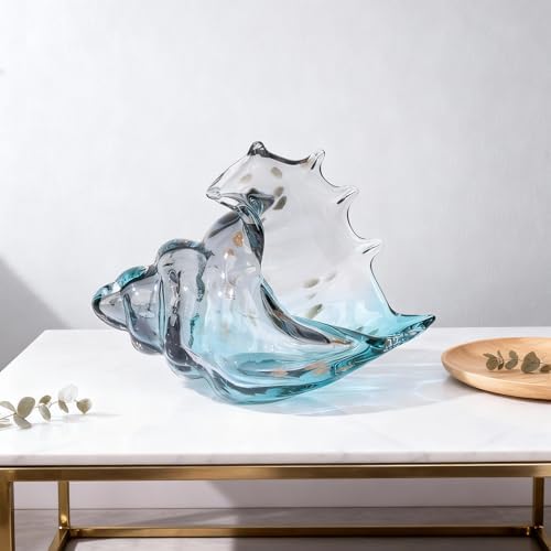 Hand Blown Glass Conch Statue, Gray Glass Art Figurine, Conch Shell Coastal Home Decor, Living Room TV Stand and Bookcase Decor, Bathroom Shelf top and Cabinet Decor. - Image 3