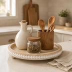 Round Wooden Tray for Decor, Rustic Farmhouse Centerpiece - Image 5