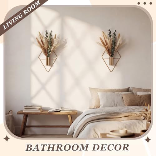 Jexine 4 Pcs Hanging Artificial Planters Wall Decor, Antique Copper, Pampas - Image 5