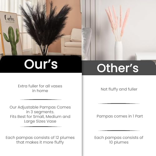 7 Pcs 45" Faux Pampas Grass – Fluffy Artificial Pompous Grass for Tall Floor Vase, Non-Shedding Home Decor, Boho Wedding Flowers, Baby Shower Centerpieces, Bedroom & Living Room Decor (Black) - Image 5