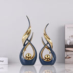 2 PCS Blue Gold Ceramic Statues For Home Decor Accents, Modern Abstract Art Sculptures, Elegant Tabletop Decorative Objects For Dining Room, Entryway, Tv Stand, Mantel, Coffee Table Centerpieces - Image 3