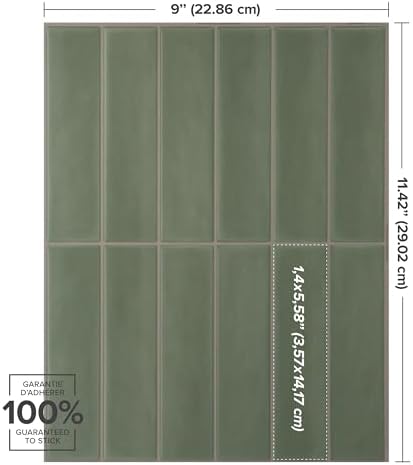 Smart Tiles Peel and Stick backsplash, Stacked Olive Green, 11.43"x9" - Image 3