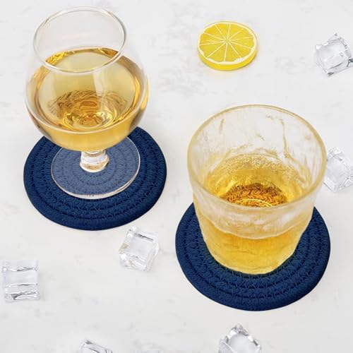 ABenkle 8 Pcs Drink Coasters with Holder, Cotton Woven Absorbent Coasters for Drinks, Minimalist Home Decor Coaster Set for Wooden Tabletop Protection Table, 4.3 inches - Image 5