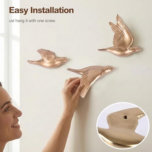 suruim 3D Birds Wall Decor Set of 3 Resin Wall Sculpture(Gold) - Image 5