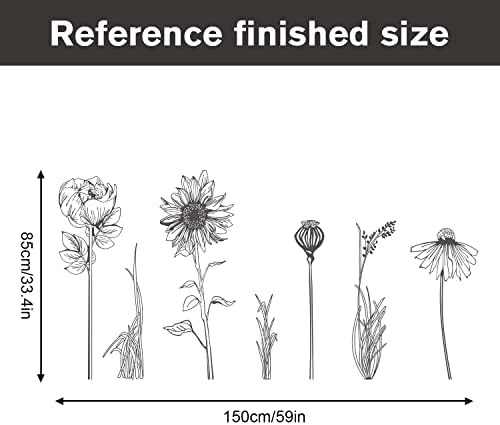 Black Simple Flower Plant Wall Decals, 2 Sheets Large Boho Floral Modern Wall Stickers Peel Stick Sketch Wildflower Wallpaper Art Decor for Bedroom Living Room Office Gifts for Mom(11.8x35.4 in/Sheet) - Image 7