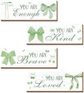 4 Pcs Green Bow Wall Decor, Light Green Coquete Room Decor for Teen Girls, Inspirational Positive Affirmations Wall Wooden Hanging Sign Bathroom Art by Riletese