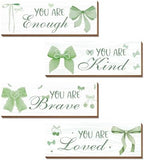 4 Pcs Green Bow Wall Decor, Light Green Coquete Room Decor for Teen Girls, Inspirational Positive Affirmations Wall Wooden Hanging Sign Bathroom Art by Riletese