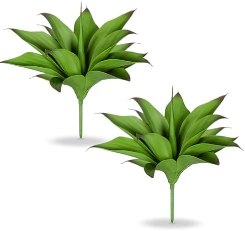 Artificial Agave Faux Plant, 2 Pack, 14.2 in, Green by ENALGRE