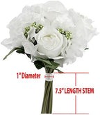 Admired By Nature Artificial Rose Hydrangea Flowers Bouquet, 9 Stems Faux Wedding Bouquet for Bride Bridesmaid, Centerpieces Floral Arrangement Home Decoration GPB8359-WHITE, White - Image 2