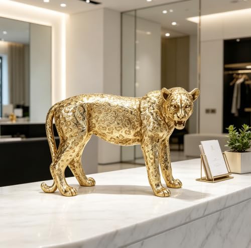 Guichifun Leopard Statue Home Decor Accents - Cheetah Figurines for Shelf Bookshelf TV Stand Decor Bedroom Office Decorations Ideal Gift for Animal Lovers 11.7 x 5.6 x 8.2 Inch - Image 6