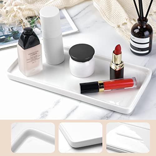 Gurygo 10" Ceramic Vanity Tray for Bathroom Counter - Large Rectangle Kitchen Soap Tray - Ceramic Trays for Kitchen Counter, White - Image 7