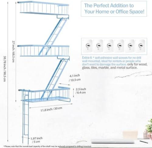 Fire Escape Wall Shelf, NYC Wall Decorative Floating Shelves, Sky Blue - Image 2