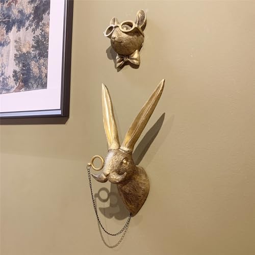 Animal Heads Wall Decor, Faux Rabbit Head, Resin Animal Wall Hanging Decoration for Living Room, Bedroom, Kitchen,Vintage Farmhouse Home Decor Gift, Rabbit - Image 2