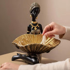 Lescafita African Lady Decorative Bowl Statue Black Gold Figurine - Image 2