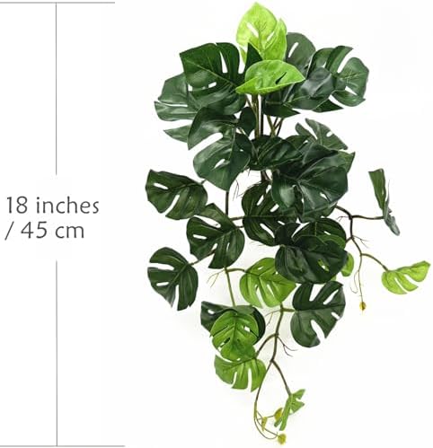 Artificial Monstera Plants, Fake Tropical Palm Small Potted Faux Hanging Greenery Mini Plants for Indoor Outdoor Home Office Garden Houseplants Pot Decor Wedding Party DIY Decoration - Green 2 Pack - Image 5