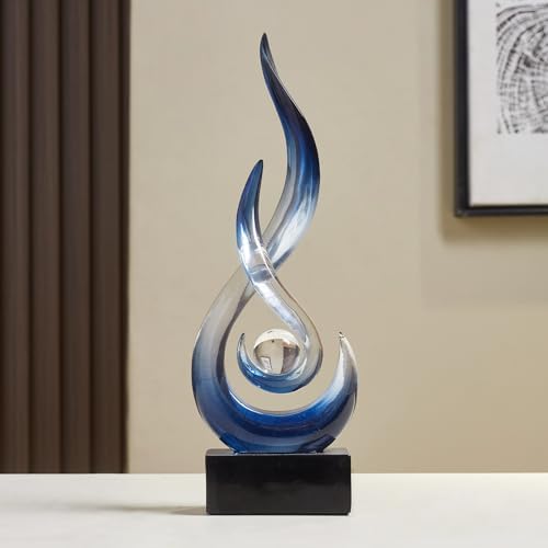 FJS Blue Abstract Flame Sculpture for Living Room Coffee Table Decor - Image 2