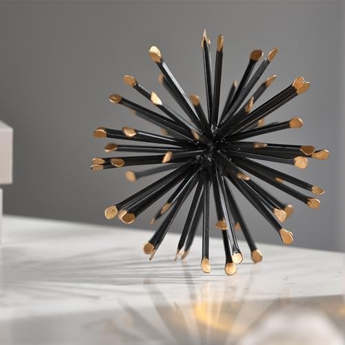 6.5” Modern Starburst Metal Tabletop Sculpture, Black Shelf Accent Decor by Retrome