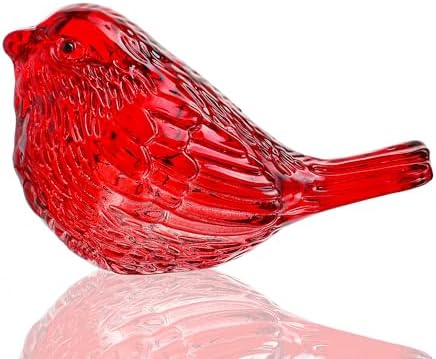 Red Crystal Bird Figurine Hand Blown Glass Collectible Decor by HDHYALINEDORA