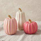 White Pink and Gold Pumpkin Decor, 3Pcs Resin Pumpkin Figurines Fall Decor by FESTGLOX
