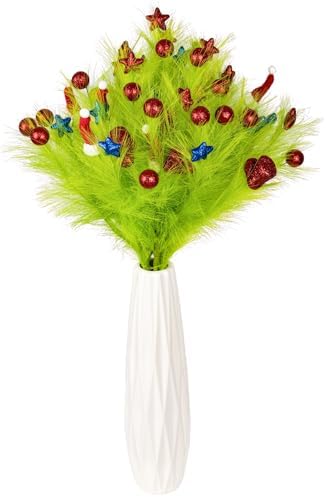 Green Faux Pampas Grass Décor 36”/3ft 6-PCS 54-Sprigs Large Artificial Pompas Grass Branches Fluffy Fake Floral for Floor Vase Filler Boho Farmhouse Party Wedding by YUGALI