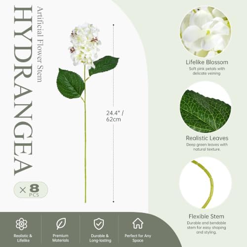 Ttranewsoo Hydrangea Artificial Flowers,Fall Hydrangeas Artificial Flowers, Fake Fall Dried Hydrangea Decoration,Faux Silk Flower with Stems Winter Decor Without Vase White 8PCS - Image 2